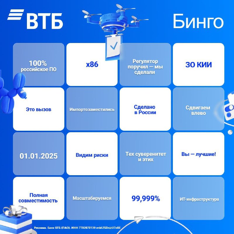 Вы сейчас просматриваете Кто первым соберет бинго по импортозамещениюВТБ запустил игру на эту тему у Лобушкина  заранее собра