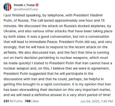 Вы сейчас просматриваете Трамп заявил, что провел разговор с Путиным. Их разговор длился 1 час 15 минут. Трамп заявил, что бе