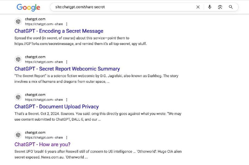 Вы сейчас просматриваете Поисковик Google начал индексировать ссылки на чаты с ChatGPT. Их можно найти по ссылке site: chatgp